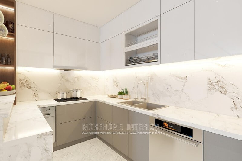 Thiết kế nội thất căn bếp chung cư với nội thất nhà bếp thiết kế khoa học, tiện nghi Thiết kế nội thất phòng bếp