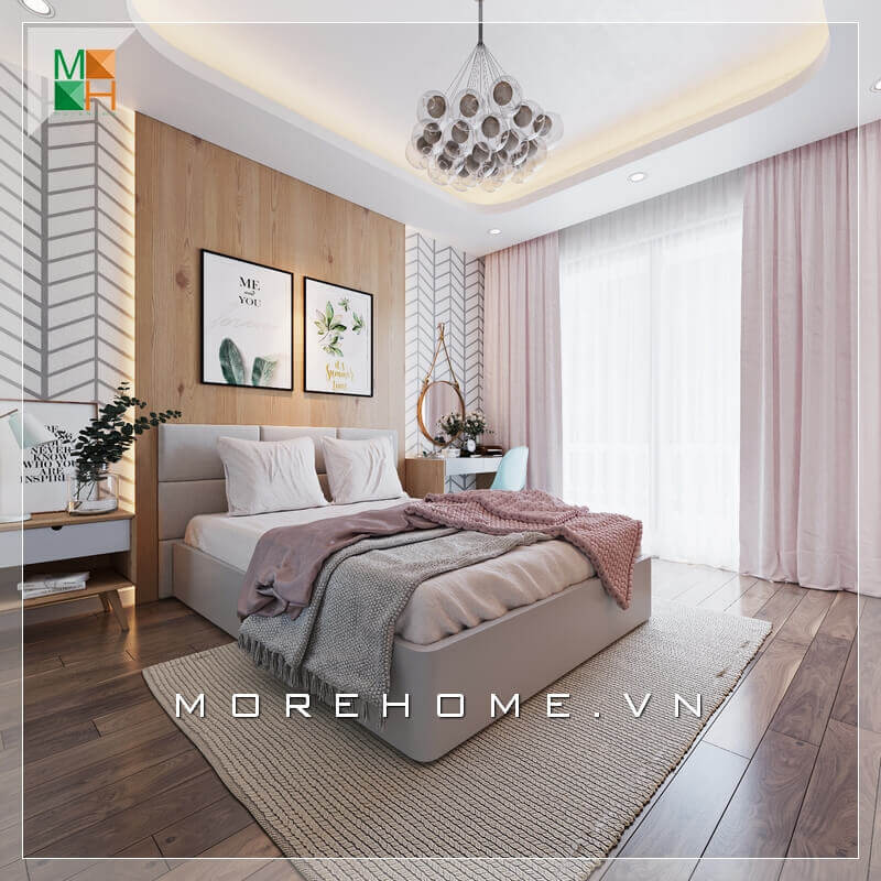 Mẫu tranh canvas hợp với không gian phòng ngủ chất liệu chính là gỗ, biến căn phòng ngủ trở nên sinh động và ấn tượng. Thiết kế nội thất phòng ngủ biệt thự