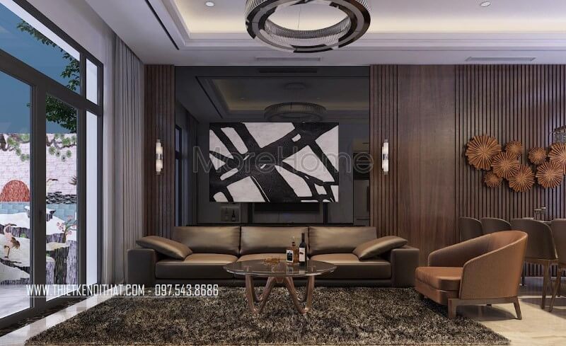 Lựa chọn cửa trượt kính cường lực cho phòng khách nhằm lấy ánh sáng tự nhiên hài hòa với ánh sáng của căn phòng mang lại cảm giác cân bằng và thoáng mát