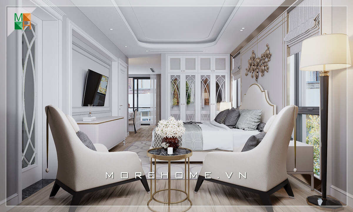 Thiết kế nội thất phòng ngủ mang phong cách tân cổ điển sang trọng, cao cấp cho biệt thự