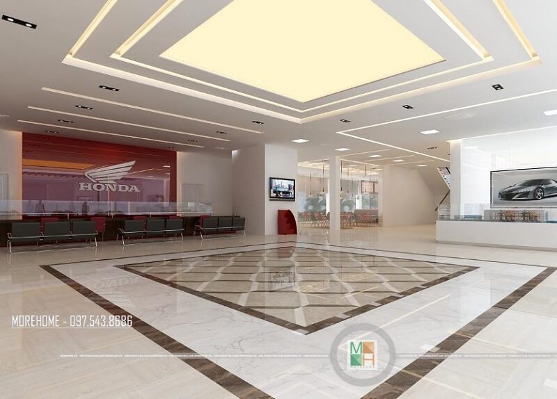 Thiết kế nội thất sảnh văn phòng giao dịch trung tâm sát hạch lái xe Honda hiện đại