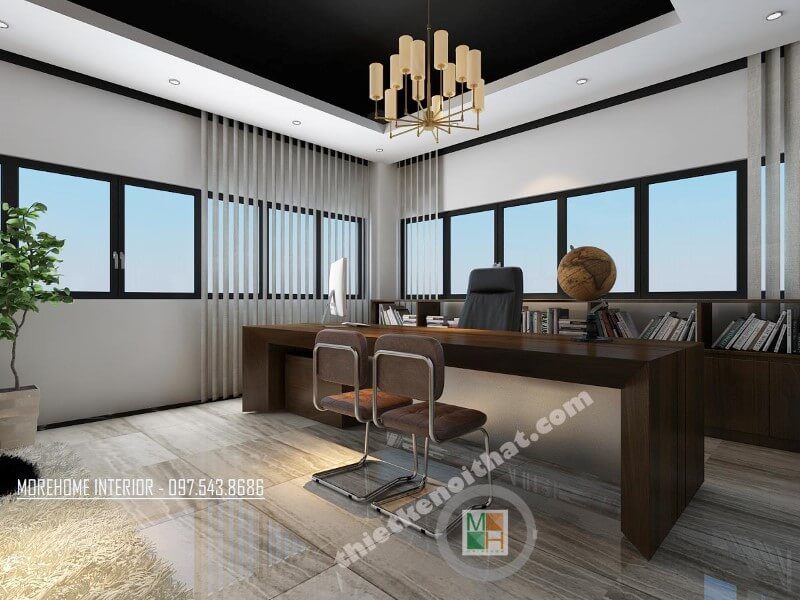 Mẫu thiết kế văn phòng làm việc hiện đại sử dụng gỗ gỗ tự nhiên cao cấp làm đồ nội thất