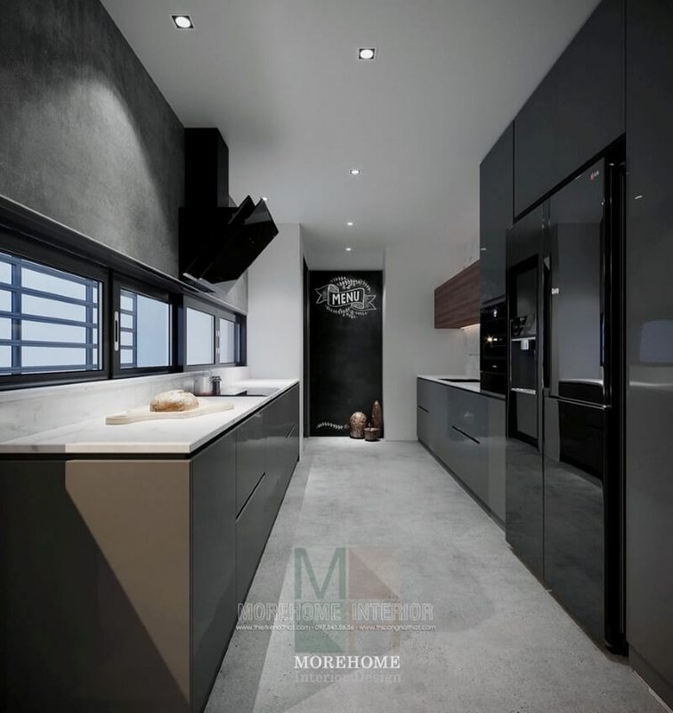 Đá nhân tạo ốp bếp màu trắng ấn tượng làm nổi bật không gian phòng bếp