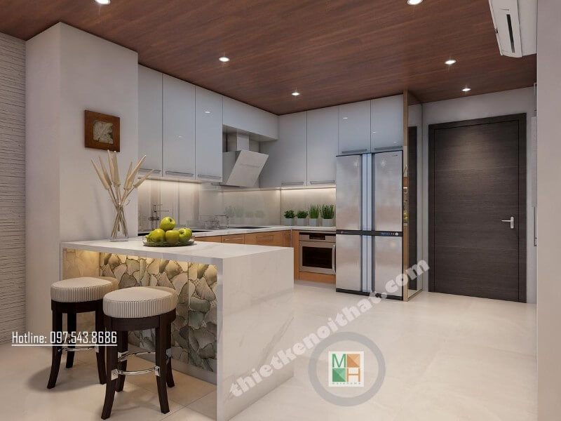 Trang trí nội thất phòng bếp chung cư sang trọng hơn với đá ốp bếp nhân tạo đẹp