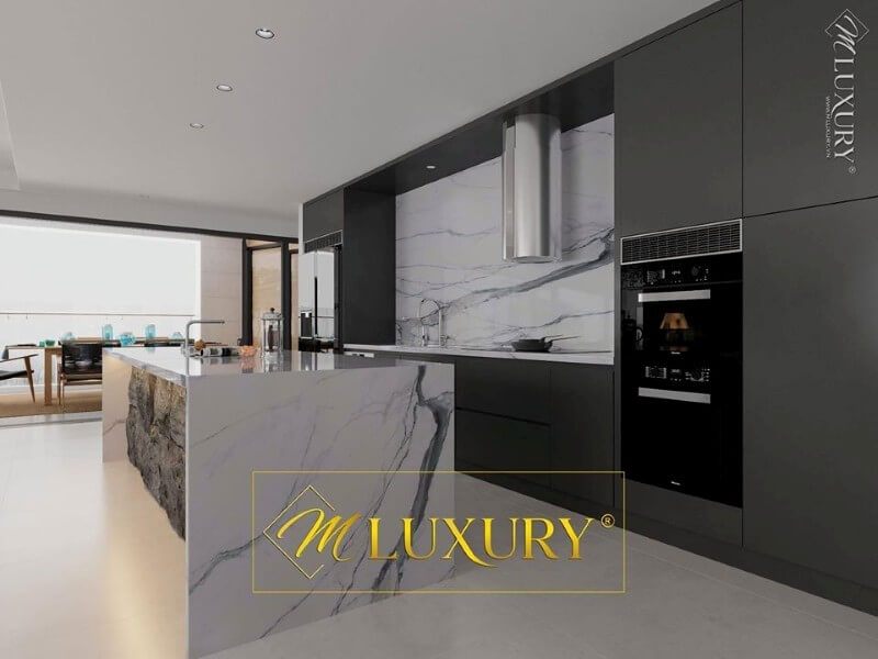 Mặt bếp ốp đá nhân tạo vân mây đang là xu hướng lựa chọn hiện nay của rất nhiều khách hàng
