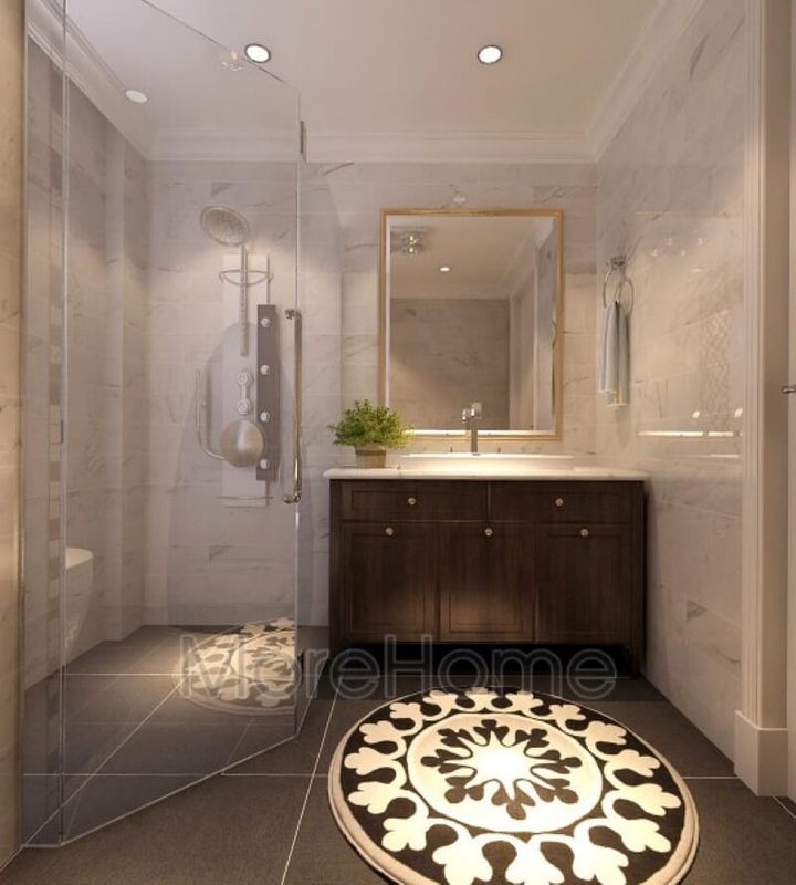 Sử dụng vách tắm kính cường lực tạo cho không gian phòng tắm thêm rộng và sạch sẽ.