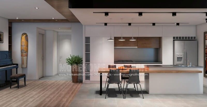 Thiết kế tủ bếp kết hợp bàn ăn tạo cho sự thuận tiện cho gia chủ trong bữa ăn